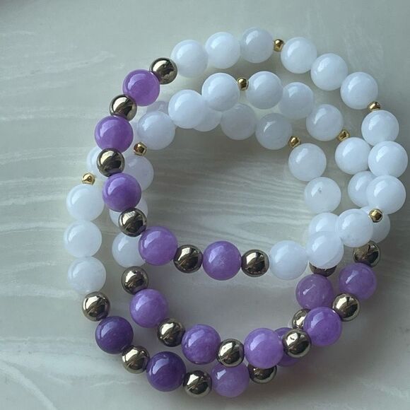 Lepidolite pyrite white jade NEW stretch bracelet ONE meditation yoga - Picture 4 of 12